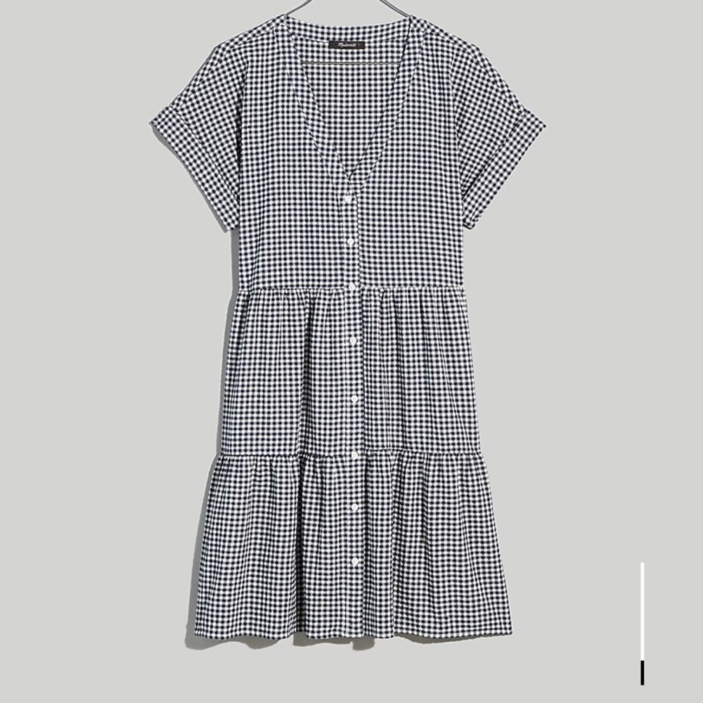 Madewell cuff sleeve button front tiered dress